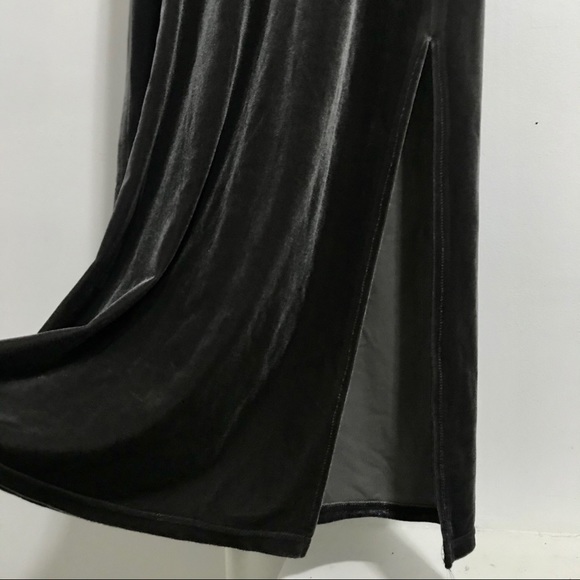 Velour Charcoal Maxi Dress With Slit - Picture 3 of 4